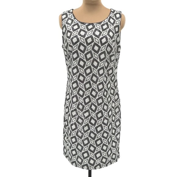 Banana Republic Sequin Geometric Dress Black White Sleeveless - Picture 1 of 12